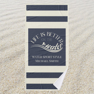 Navy blue striped water sports SUP sailing Bath Towel