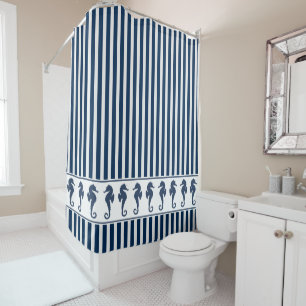 Navy Blue Stripes and Sea Horses
