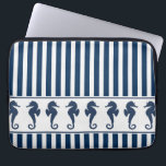 Navy Blue Stripes and Sea Horses Laptop Sleeve<br><div class="desc">This seaside design includes a white band of navy blue sea horses across a navy and pale grey stripe pattern.</div>