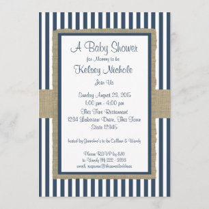 Navy Blue Stripes Baby Shower Invitation