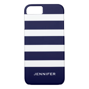 Navy Blue Stripes Changeable White Background Case-Mate iPhone Case