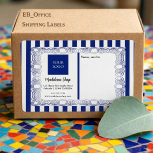 Navy Blue Stripes & Curly Frame & Logo