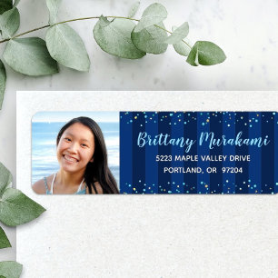 Navy blue stripes graduation photo modern address