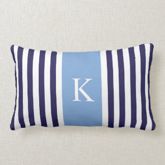 Navy Blue Stripes Monogram Lumbar Pillow