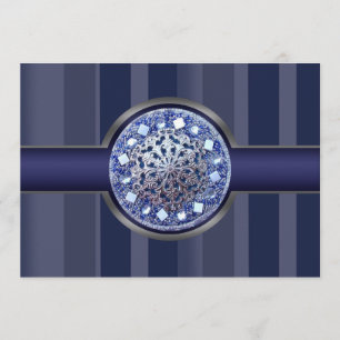 Navy Blue Stripes Party Invitation