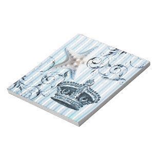 navy blue stripes starfish seashell crown nautical notepad