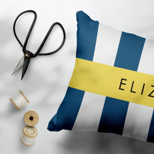 Navy Blue Stripes, Striped Pattern, Your Name Pillowcase
