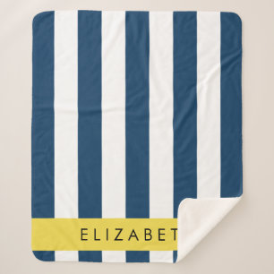Navy Blue Stripes, Striped Pattern, Your Name Sherpa Blanket