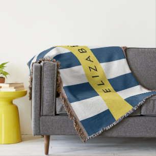 Navy Blue Stripes, Striped Pattern, Your Name Throw Blanket