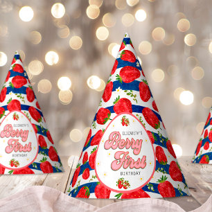 Navy Blue Stripes White 1st Birthday Berry First Party Hat