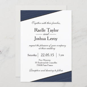 Navy blue stripes white grey wedding invitation