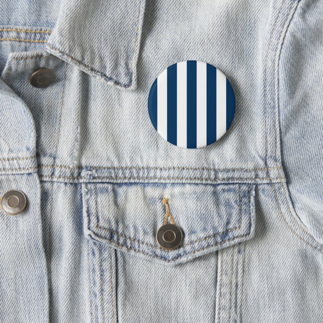 Navy Blue Stripes, White Stripes, Striped Pattern 2 Inch Round Button (In Situ)