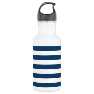 Navy Blue Stripes, White Stripes, Striped Pattern 532 Ml Water Bottle