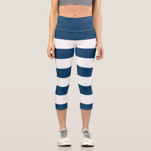 Women's Navy Blue White Stripes Leggings & Tights