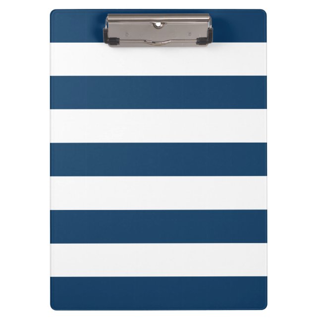 Navy Blue Stripes, White Stripes, Striped Pattern Clipboard (Front)