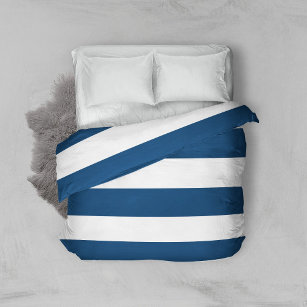 Navy Blue Stripes, White Stripes, Striped Pattern Duvet Cover