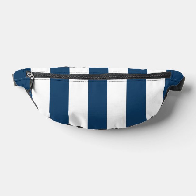 Navy Blue Stripes, White Stripes, Striped Pattern Fanny Pack (Lay Down)