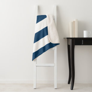 Navy Blue Stripes, White Stripes, Striped Pattern Sherpa Blanket