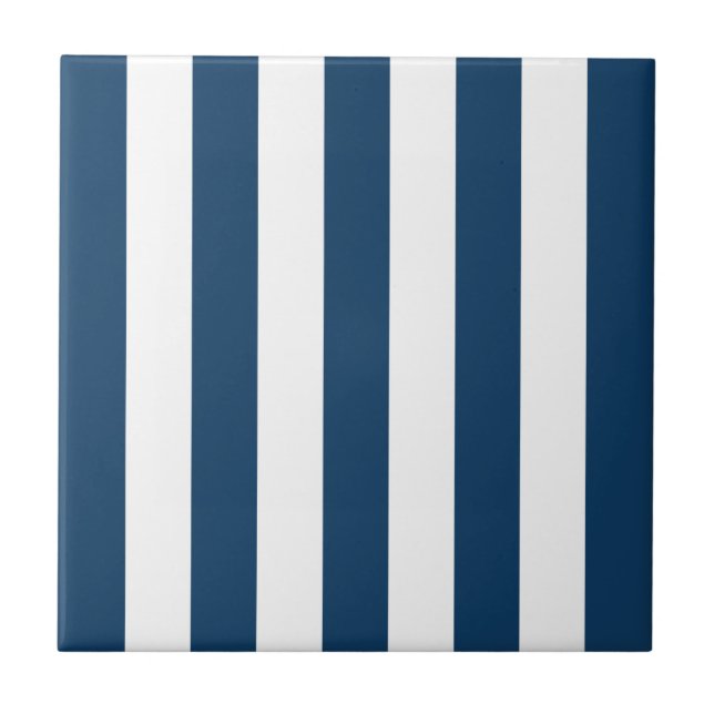 Navy Blue Stripes, White Stripes, Striped Pattern Tile (Front)
