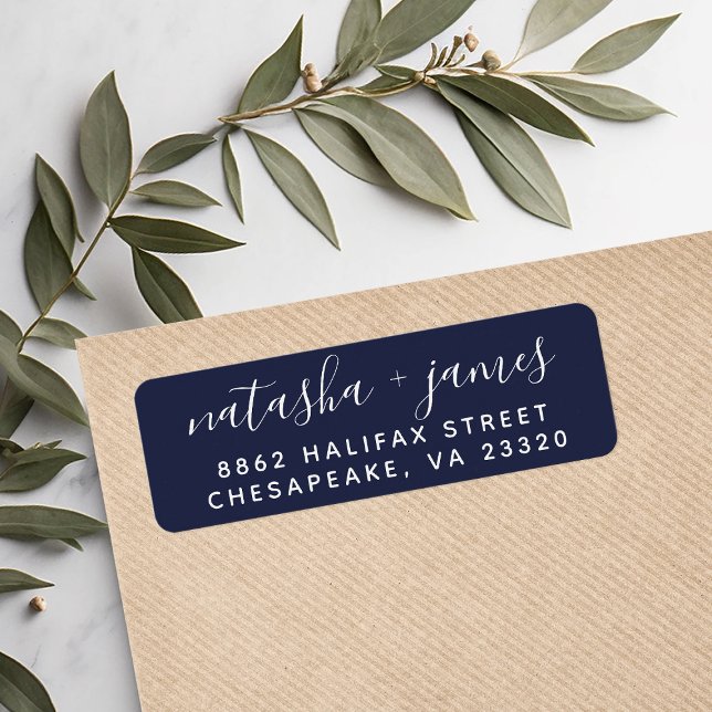 Navy Blue Stylish Script Wedding Return Address (Creator Uploaded)