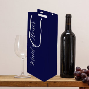 Navy Blue Stylized Script Maid of Honour Wine Gift Bag