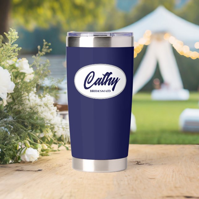 Navy Blue Stylized Wedding Bridesmaid Insulated Tumbler (Wedding (Rotated))