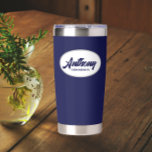 Navy Blue Stylized Wedding Groomsman Name Insulated Tumbler<br><div class="desc">Gift your wedding groomsman with this trendy and personalized,  stainless steel,  thermal tumbler with his name in stylized script in a white oval design. Background colour and script is navy blue. Personalize your thermal tumbler by editing and replacing groomsman's name with desired name.</div>
