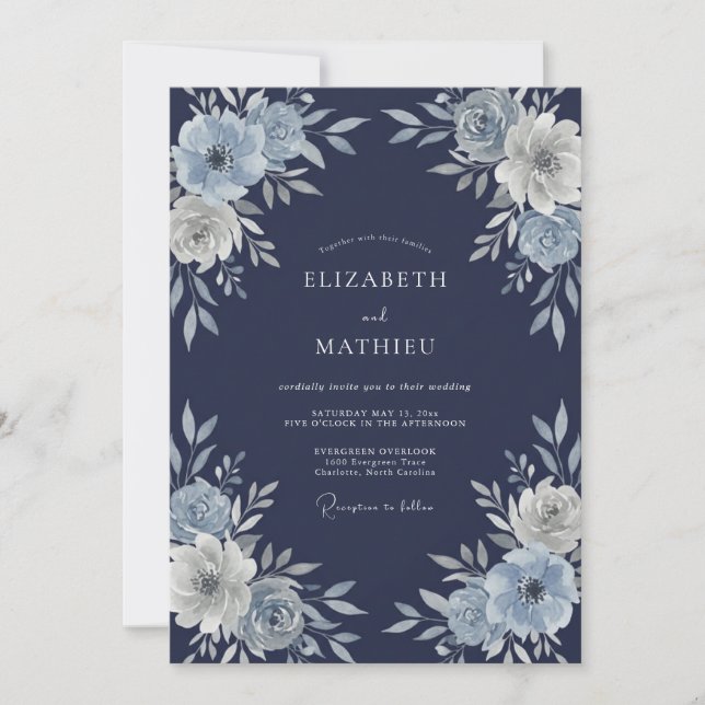 Navy Blue Sublime Winter Wedding Invitation (Front)