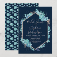 Navy Blue Succulents Bridal Shower Invitation