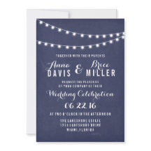 Navy Blue Summer String Light Wedding Invites