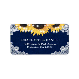 Navy Blue Sunflower Burlap Lace Address Labels