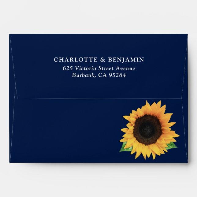 Navy Blue Sunflower Envelopes with Return Address (Back (Top Flap))