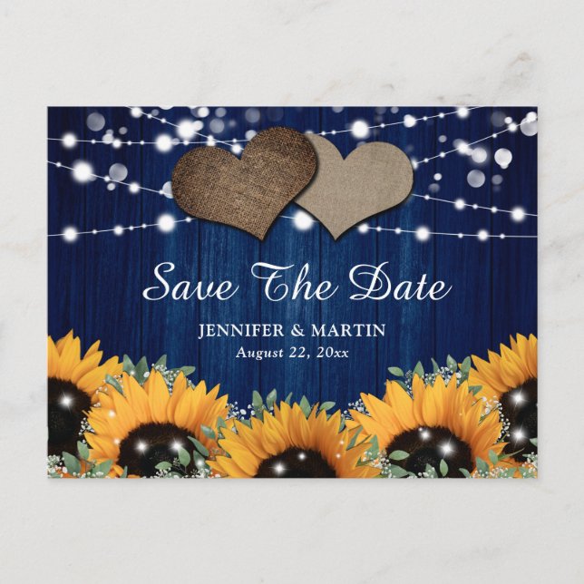 Navy Blue Sunflower Eucalyptus Baby's Breath Announcement Postcard (Front)