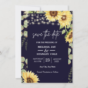 Navy Blue Sunflower Eucalyptus String Lights  Save The Date