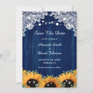 Navy Blue Sunflower Eucalyptus Wedding Save The Date