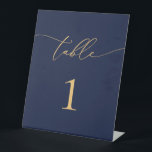 Navy Blue & Sunflower Gold Wedding Table Number Pedestal Sign<br><div class="desc">Beautiful navy blue,  elegant,  modern and minimalist,  table number card. Fully customizable. **PLEASE NOTE: To order,  simply adjust your table number and add each number to your cart separately. Then check out once you are finished.</div>