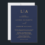 Navy Blue Sunflower Monogram Minimalist Wedding Invitation<br><div class="desc">Beautiful,  elegant and simple,  navy blue with sunflower yellow-gold text,  minimalist wedding invitation. Fully customizable with monogram/initials,  names,  dates,  location and colours to match your wedding theme.</div>