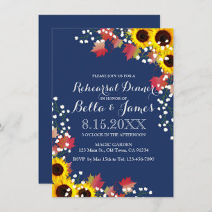 Navy Blue Sunflower  Rehearsal Dinner Cards