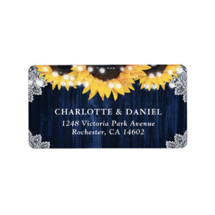 Navy Blue Sunflower Rustic Wedding Address Labels