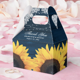 Navy Blue Sunflower Rustic Wedding Thank You Favor Box