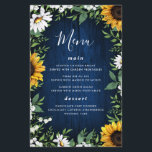 Navy Blue Sunflower Rustic Wood Wedding Menu Cards<br><div class="desc">Design features a navy blue barn wood background decorated with watercolor daisies,  sunflowers,  greenery,  eucalyptus,  baby's breath,  and lily of the valley.
You can use the template as is or add more meals,  desserts and more. This template is fully customizable.</div>