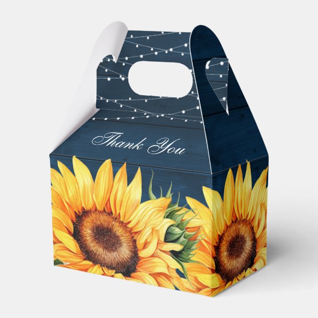 Navy Blue Sunflower Rustic Wood Wedding Thank You Favor Box (Front Side)