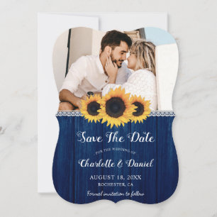 Navy Blue Sunflower Save The Date Photo Cards