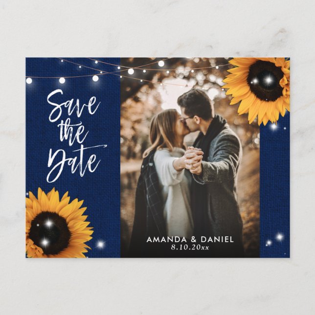 Navy Blue Sunflower Save The Date Photo Postcard (Front)