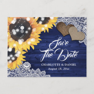 Navy Blue Sunflower Wedding Save The Date Announcement Postcard