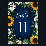 Navy Blue Sunflower Wedding Table Number Cards<br><div class="desc">Navy Blue Sunflower Wedding Table Number Cards  - feature a navy blue barn wood background decorated with watercolor daisies,  sunflowers,  greenery,  baby's breath,  and lily of the valley.</div>