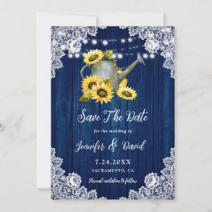 Navy Blue Sunflower Wood Watering Can Wedding Save The Date