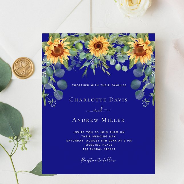 Navy blue sunflowers eucalyptus invitation (Creator Uploaded)
