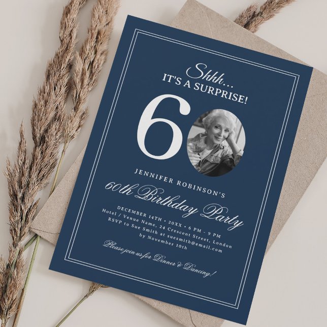 Navy Blue | Surprise 60th Birthday Party Invitation (Navy Blue | Surprise 60th Birthday Party Invitation)
