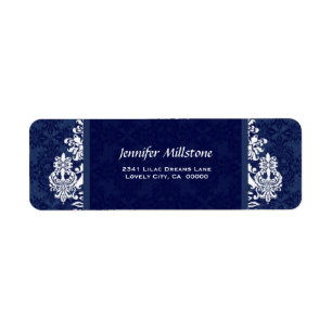 NAVY BLUE Swirl Damask Wedding Address Label
